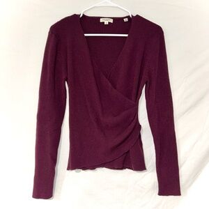 Burgundy Ballet Wrap Ribbed V-neck Sweater Max Studio London